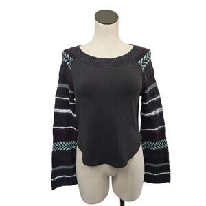 Free People Black Sweater with Colorful Sleeves